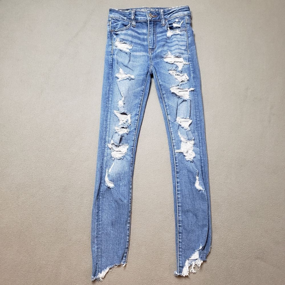 American Eagle Next Level Stretch X Size 0 Hi-Rise distressed Jegging